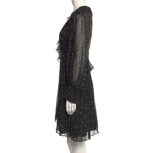 The Kooples Shooting Stars Pleated Ruffle Mini Dress Black White Chiffon 3 L - Picture 5 of 11